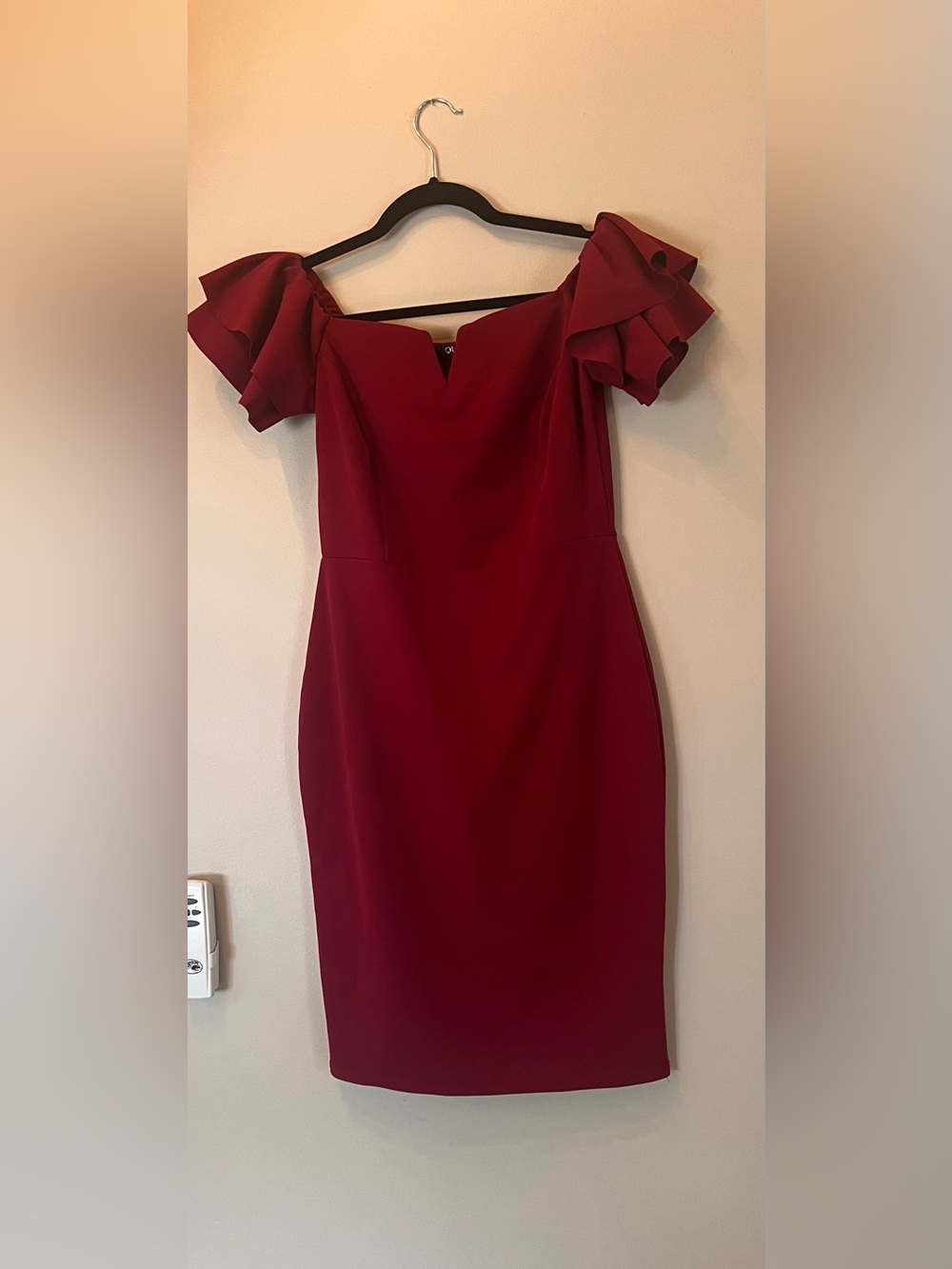 Deep red midi off the shoulder dress